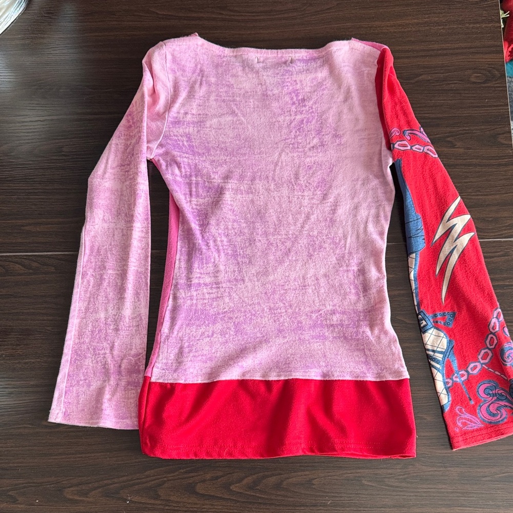 Custo Barcelona Pink & Red Graphic Long Sleeve Tee - Picture 5 of 5
